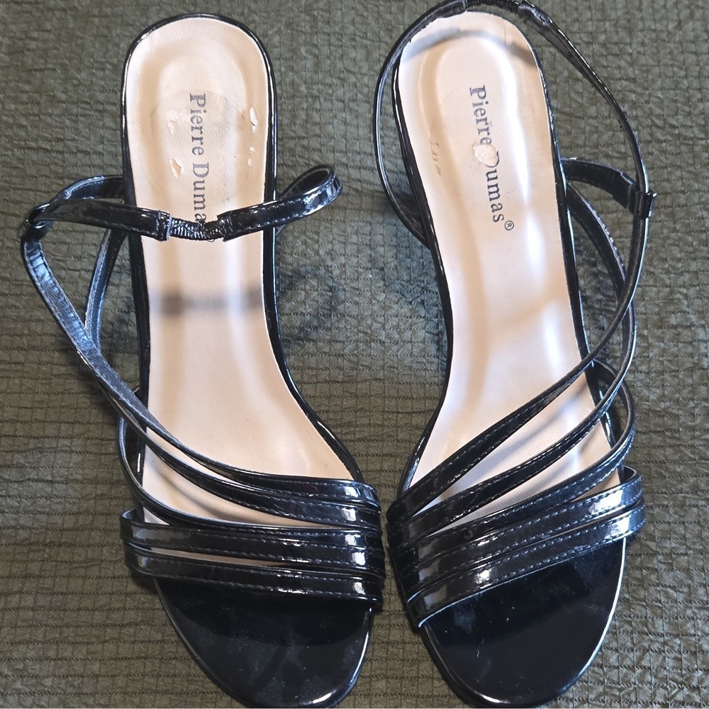Pierre Dumas Women's Black Strappy Open Toe Ankle Strap Stiletto Heel 6.5M